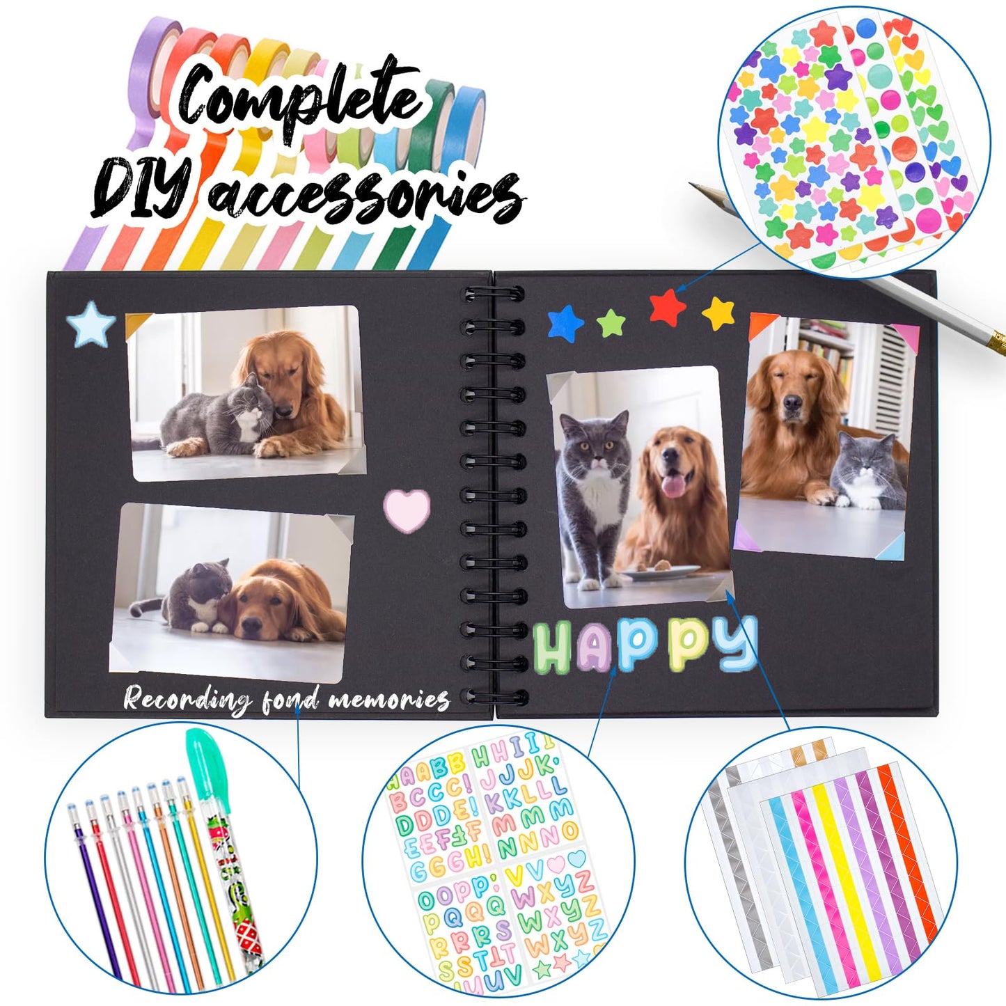 Kid Scrapbook DIY Photo Album Hard Cover Scrapbook Kit for Kids Instant Camera Print Paper with DIY Accessories (Brown)