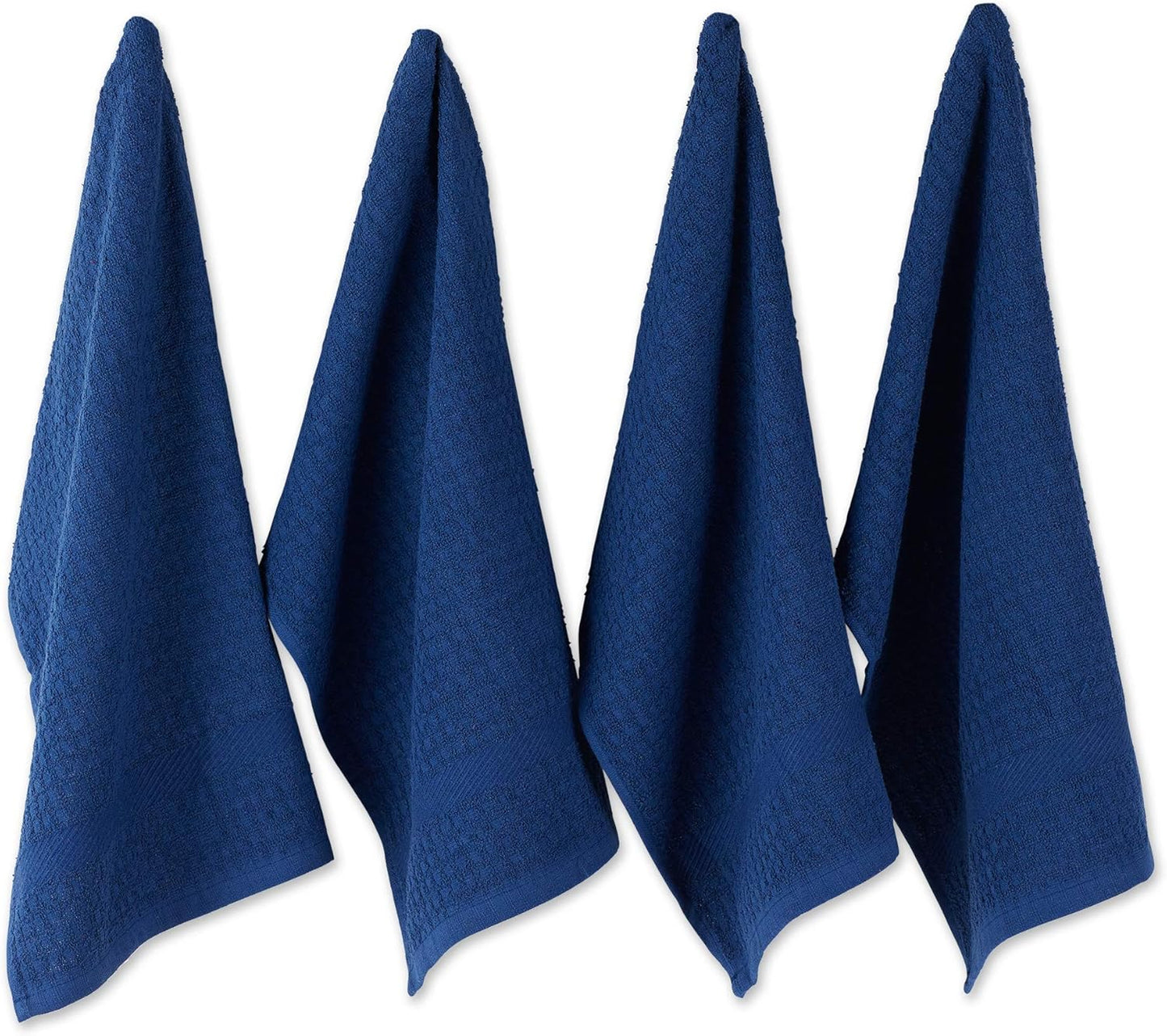 DII Basic Terry Collection Waffle Dishtowel Set, 4 Piece, Solid Nautical Blue, 15x26