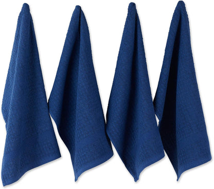 DII Basic Terry Collection Waffle Dishtowel Set, 4 Piece, Solid Nautical Blue, 15x26