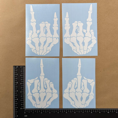 Skeleton Hands 4 Pack: Rock on Skeleton Hand Left and Right, Rock N Roll Gesture Decal, Skeleton Finger Decals (Large ~6", White)