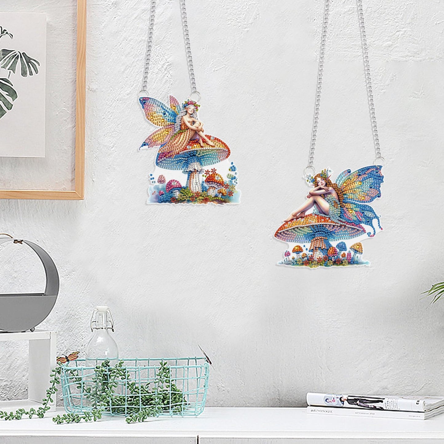LazyFold 2PCS Diamond Art Hanging Pendant Kits for Adults, Mushroom Fairy DIY 5D Special Shape Diamond Art Painting Pendant Kits,Gem Art Suncatchers Painting Ornament for Home Garden Wall Decor Gift