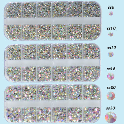Massive Beads 6500pcs+ Flatback Glass Hotfix Iron On Rhinestones Crystal for DIY Making with 1 Tweezer & 1 Picking Pen for Shoes, Clothes, Face Art, Bags, Manicure (Crystal AB, 6-Sizes)