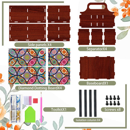 Xylzzuit Diamond Art Painting Multi-grid Storage Box with Handle Wooden DIY Assembly Tabletop Makeup Brushes Pens Desktop Craft Organizer Living Room Office Home (Mandala)
