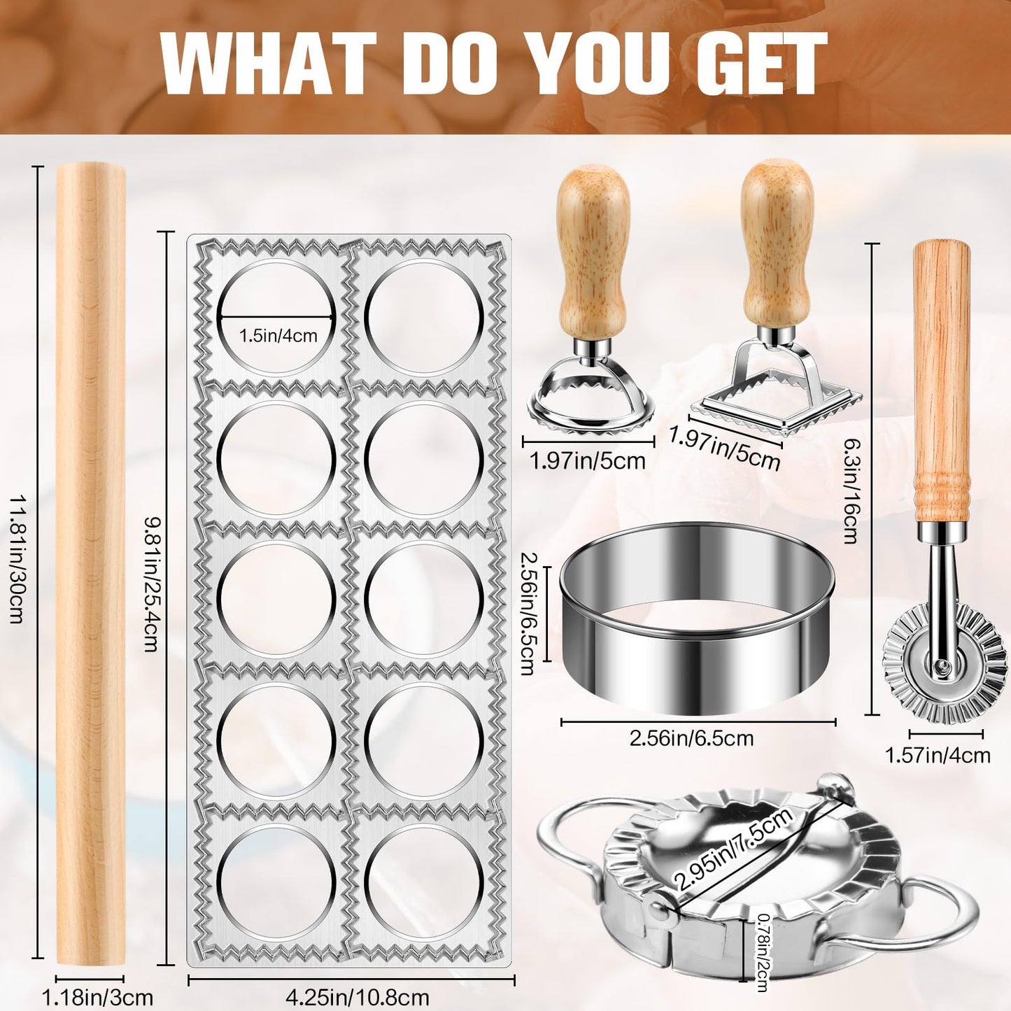 8 Pieces Ravioli Mold Set, ravioli cutter, Ravioli Maker Cutter with Roller Wheel, Ravioli Cutter Set with Wooden Handle, Pasta Making Kit for Ravioli Press Mold. Suitable for home and restaurant us