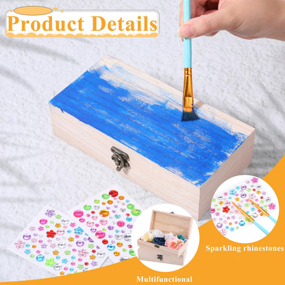 Yuanan 10PCS Unfinished Wooden Box for Crafts, 7.87x3.94 Inches Wooden Gift Boxes Small Woodens Boxes with 10 Paint Brush 3 Stickers, for DIY Make Your Own Gift Keepsake Box, Jewelry