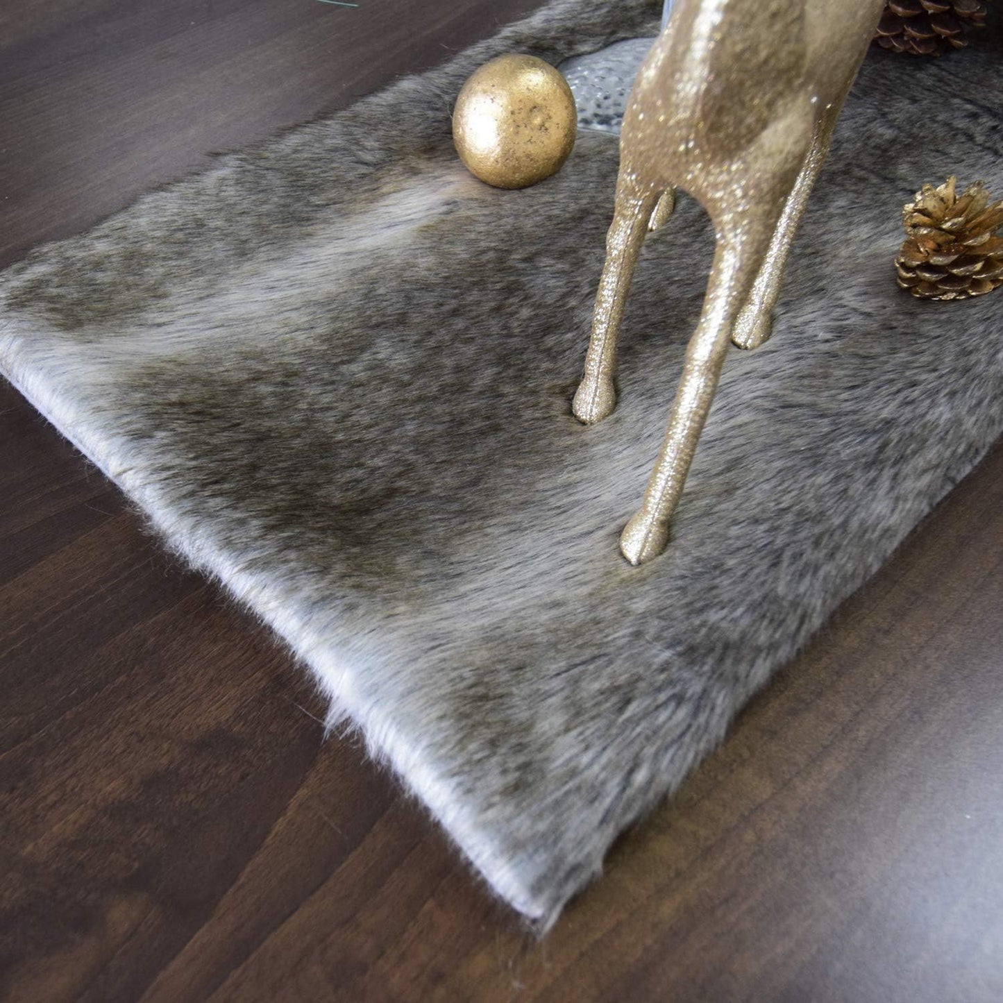 Gireshome Color-13inch 36inch Elegant Luxury Faux Fur Dining Console Table Runner Brown Multi Colors, Grey Stripe