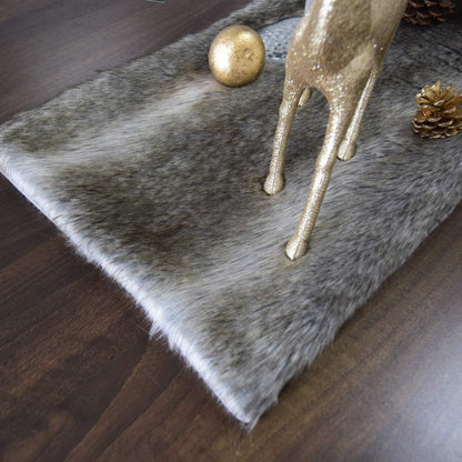 Gireshome Color-13inch 36inch Elegant Luxury Faux Fur Dining Console Table Runner Brown Multi Colors, Grey Stripe