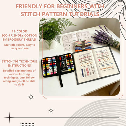 EVOCKAY 2026 Embroidery Stitch Book Kit - Versatile Sewing Box for Cross Stitch, Craft, and Punch Needle Projects - Perfect for Adults and Machine Embroidery Enthusiasts