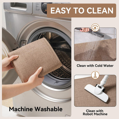 YDKGL Kitchen Mat Kitchen Rugs Sets of 2 PCS Non Slip Washable, Linen-Like 0.3" Thick Cushioned Absorbent Kitchen Mats for Floor, Mild Anti-Fatigue Sink Laundry Standing Mat, Brown 17"x30"+17"x59"