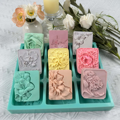 9 Cavities Mixed Flower Soap Mold,Handmade Soap Making Silicone Tray,Flower Silicone Molds for Natural Soap,Scented Candle Wax,Plaster Diffuser,Crystal Epoxy Decorations