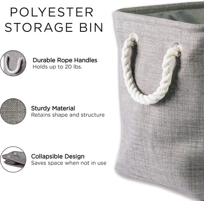 DII Collapsible Variegated Polyester Storage Bin, Medium Cream with Cotton Handles