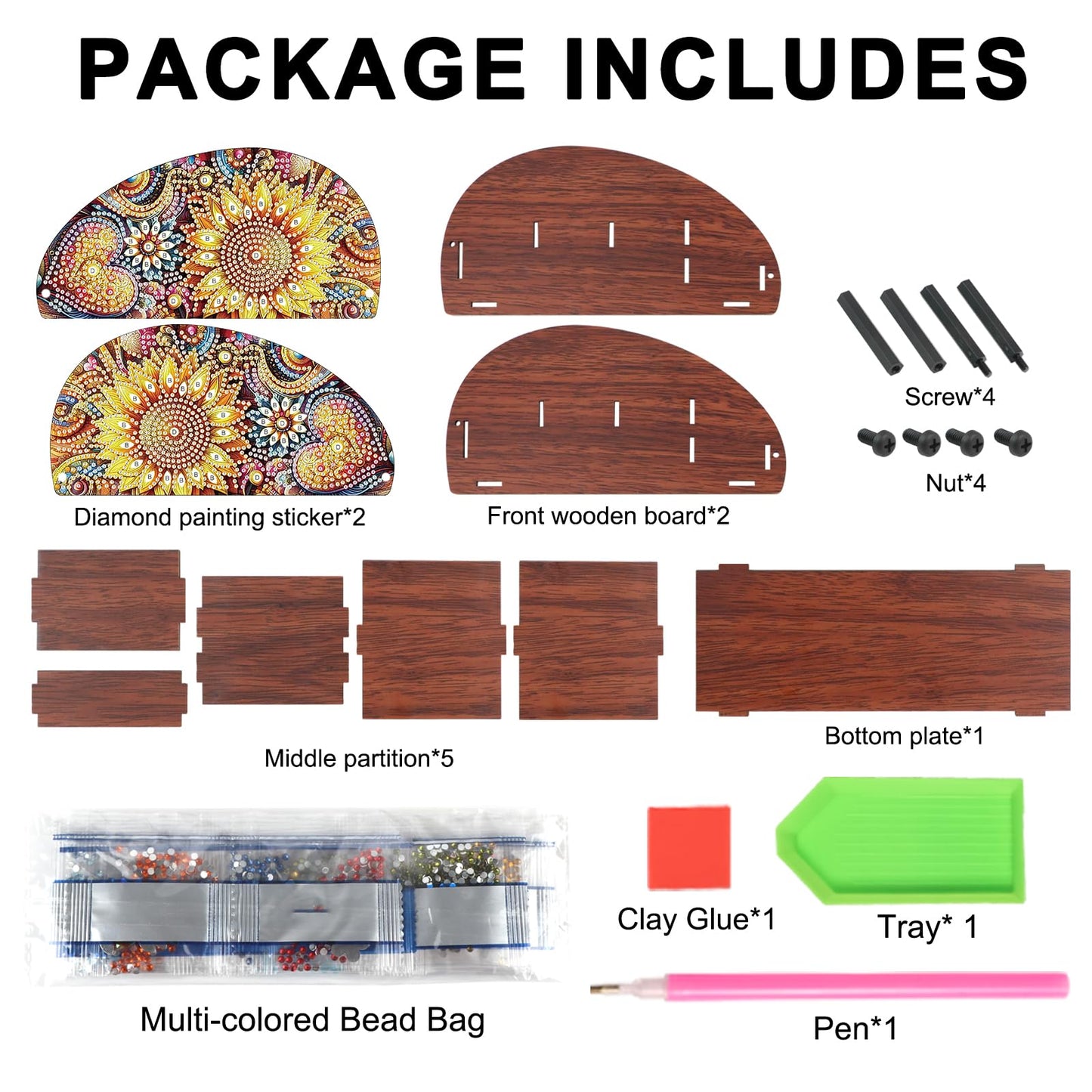 MVVMTOP Diamond Art Painting Organizer Box, DIY Sunflower Design Special Shape Diamond Partial Mosaic Handmade Making Kit Organizer Box, Modern Home Dining Living Room Table Top Decor Art Decoration