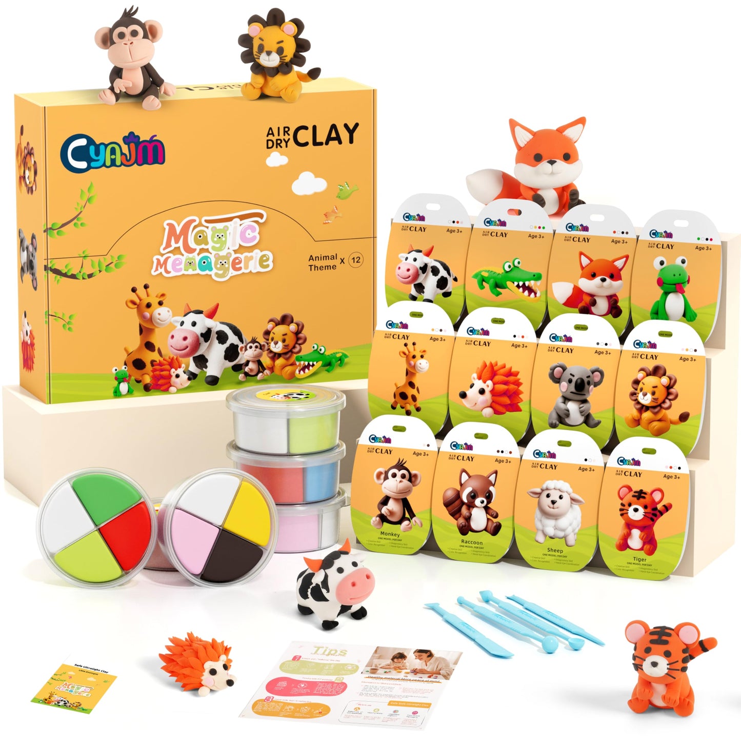 Air Dry Clay Kits -12 Boxes Modeling Magic Clay for Kids,Animal Theme Molding Clay Art Crafts DIY Set,Ultra Light & Soft, with Sculpting Tools & Tutorials,Gifts for Girls & Boys