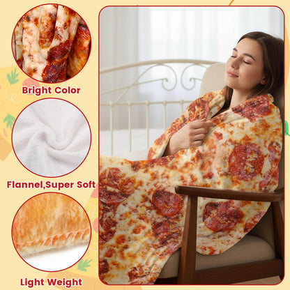 FREESOOTH Pizza Throw Blanket for Adult Kids, Novelty Round Warm Soft Tortilla Blanket for Couch Bed Funny Present, 60 Inches