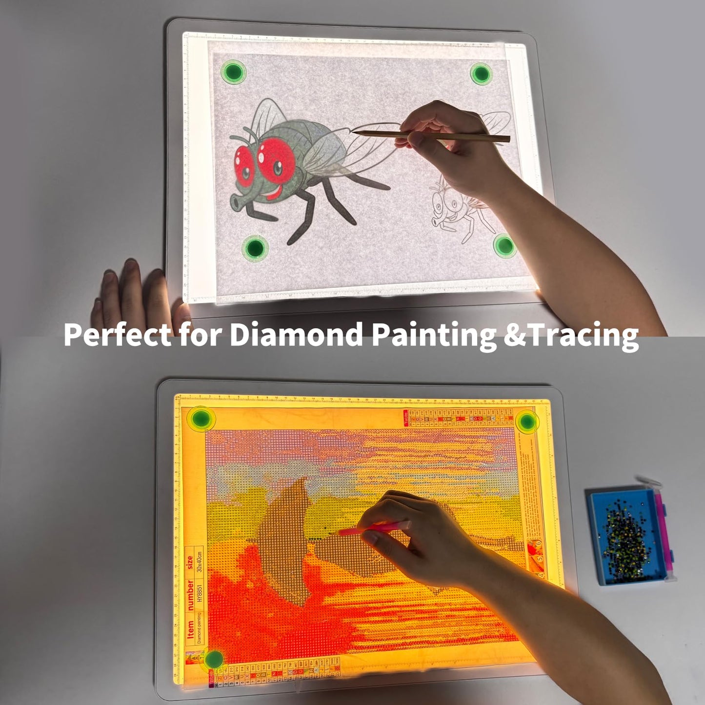 Phylosal Rechargeable A3 Light Pad with Built-in Stand & Bag, Magnetic Tracing Light Box for Drawing, Diamond Art Light Board with Side Button, Super Bright Light Table for Diamond Painting, Sketching