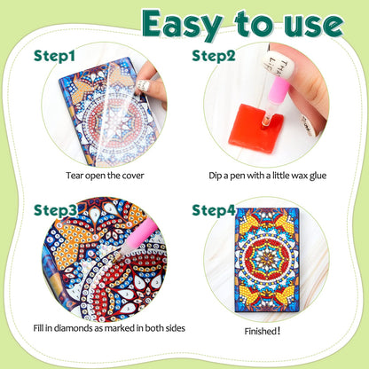 Patelai 4 Pcs Diamond Mandala Flower Notebook Kits 3 x 5 in DIY Mandala Cover Notebook Crystal Journal Sketchbook Notepad for Men Women Birthday Crafts Gift Drawing Painting