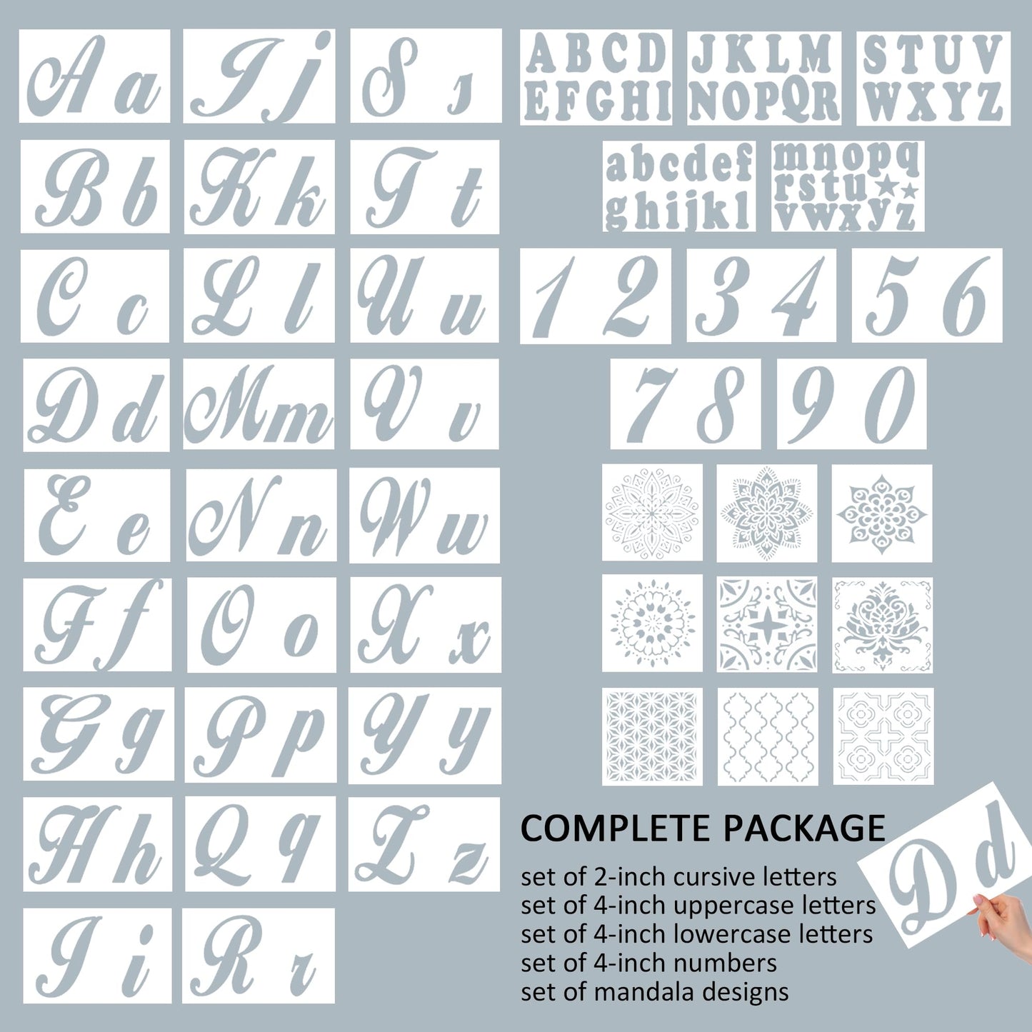 124 Alphabet Numbers Mandala Stencils Small Large Upper Lowercase 6 and 3 inch Arts Crafts Letters Stencil Reusable Template for Calligraphy DIY Painting Wood Wall Fabric Rock Bullet Journal Kit