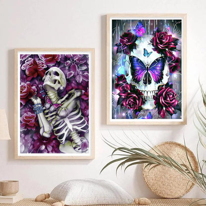 Leatrice Skull Diamond Painting Kits for Adults Butterfly Diamond Art Kits Gem Art Dots Paintings for Adults Full Drill Round Diamond Dots for Beginners DIY Home Wall Decor 11.8x15.7 Inches
