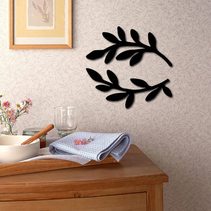 CREATCABIN 2Pcs Leaf Wooden Wall Art Decor Wood Sign Laser Cut Basswood Silhouette Decorative Hanging Sculpture Unfinished Olive Branch for Farmhouse Painting Crafts DIY Decoration Black 11.8x5.5 Inch