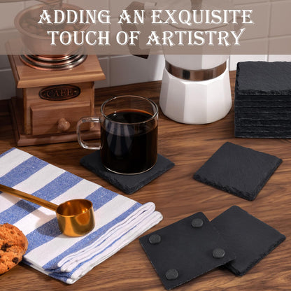 24 Pieces Slate Drink Coasters, GOH DODD 4 Inch Black Coasters Stone Coaster Set, Laser Engraving Blanks with Anti-Scratch Bottom for Home Office Kitchen Housewarming Gifts Wedding Party, Square
