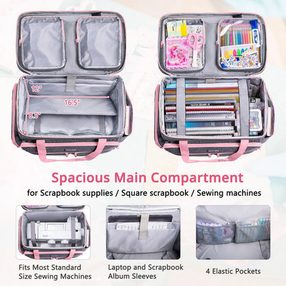 AMOIGEE Rolling Tote Bag with Wheels and Handle, Sewing Machine Case, Craft Organizer Tote for Scrapbooking Storage, Teacher Rolling Bag, Craft Supply Storage, Art Bag, Rolling Cart for Teachers