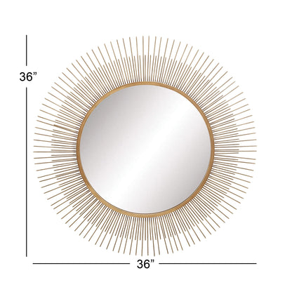 Deco 79 Metal Room Wall Mirror Starburst Entryway Mirror, Wall Mounted Mirror 36" x 2" x 36", Gold