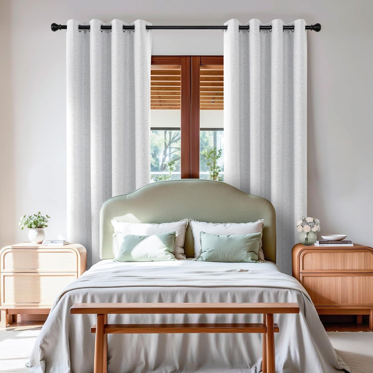 Windows,Grommet 2 52" 54" Jubilantex Light Grey Linen Full Blackout Curtains for Bedroom Burlap Style Light Blocking