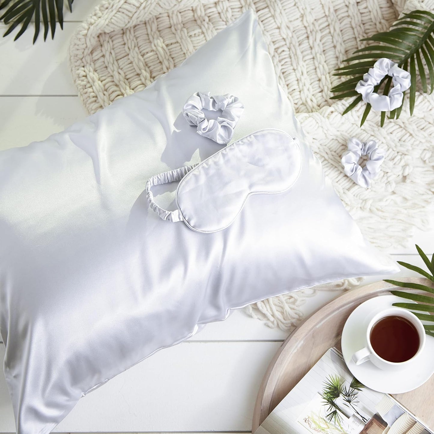Bucky At Home Spa Collection, Silk-Like Satin Sleep Set, 5 Piece Set in Silver