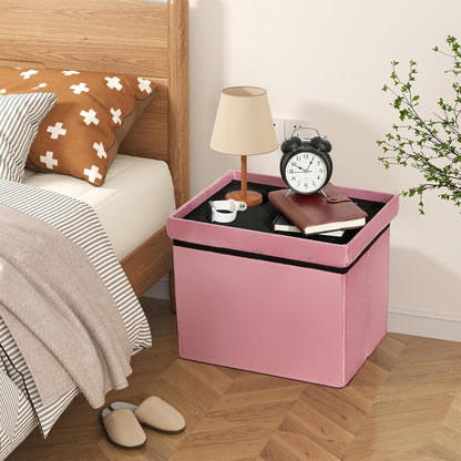 16.1 Inches Storage Ottoman Foldable Small Ottoman Foot Rest Foot Stool Velvet Ottoman with Storage for Living Room