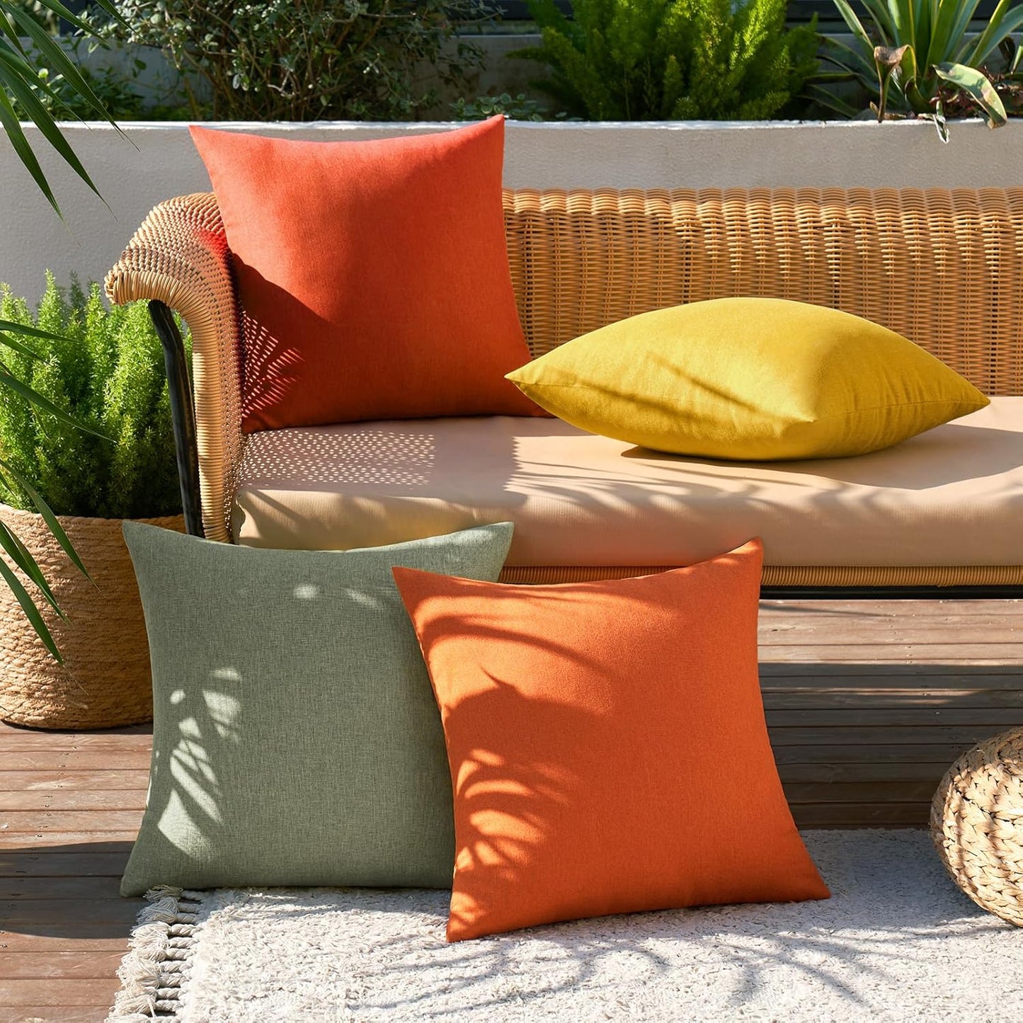 MIULEE Decorative Outdoor Throw Pillow Covers - Waterproof Linen Cushion Cases | Pack of 4, 18x18 inch, Rust Green for Halloween & Patio