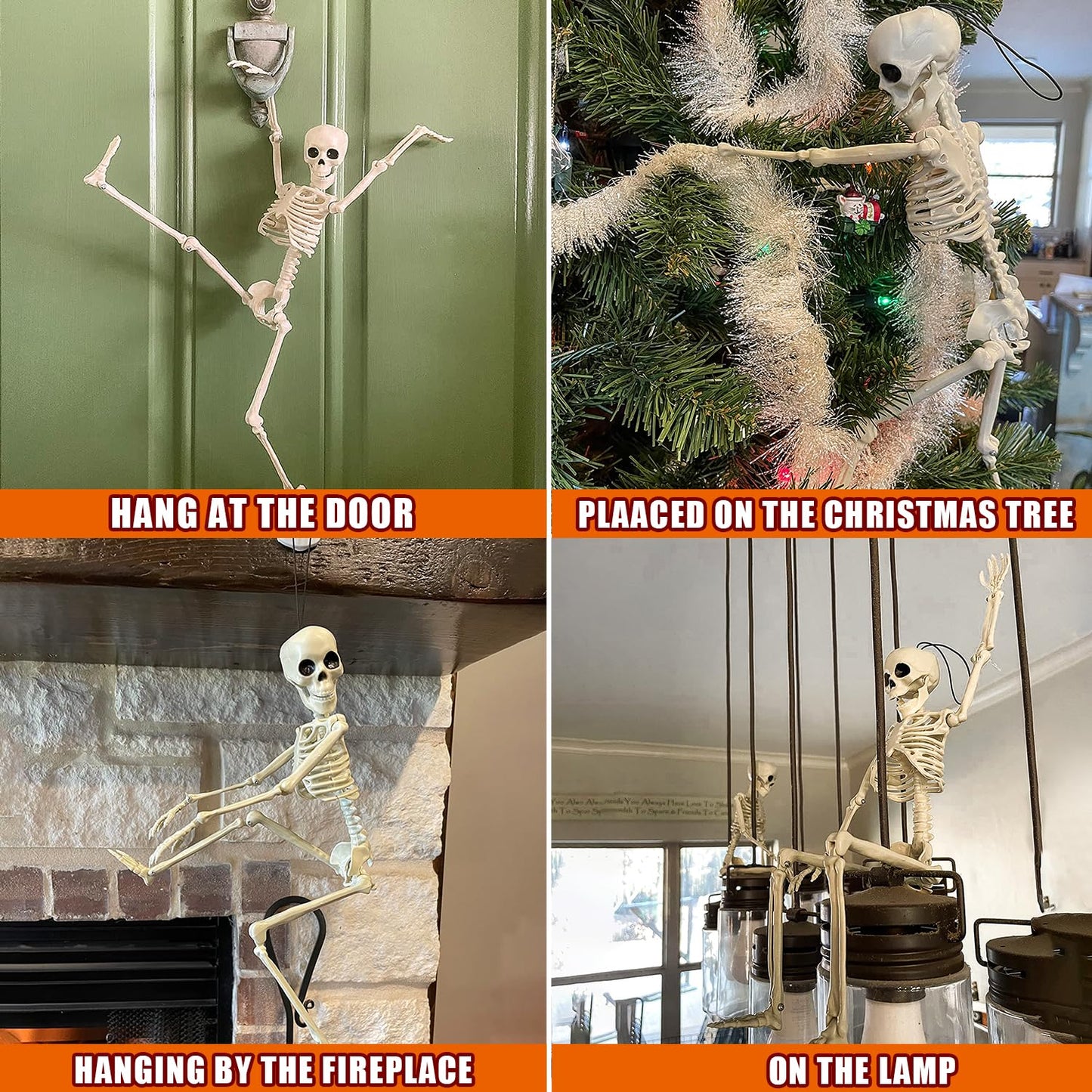 XONOR 16” Posable Halloween Skeleton- Full Body Halloween Skeleton with Movable Joints for Haunted House Props Decorations (6pcs)