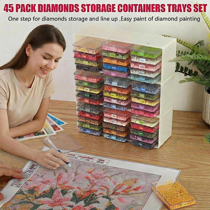 45 Pcs Diamond Storage Containers,Diamond Painting Sliding Trays ,Stackable Diamond Art Trays , 2-in-1 Art Carft Storage Box Set Line-Up for Diamond Accessories ,Bead and Jewelry (Transparent/45Pcs)