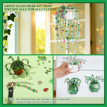 GarfxG Beaded Plant Kit, Green Glass Beads Plants Kit, Forever Plant Beads Green Beads with Step by Step Instructions, Video Tutorials, DIY Making Tools for Home Decor Jewelry Making DIY Craft