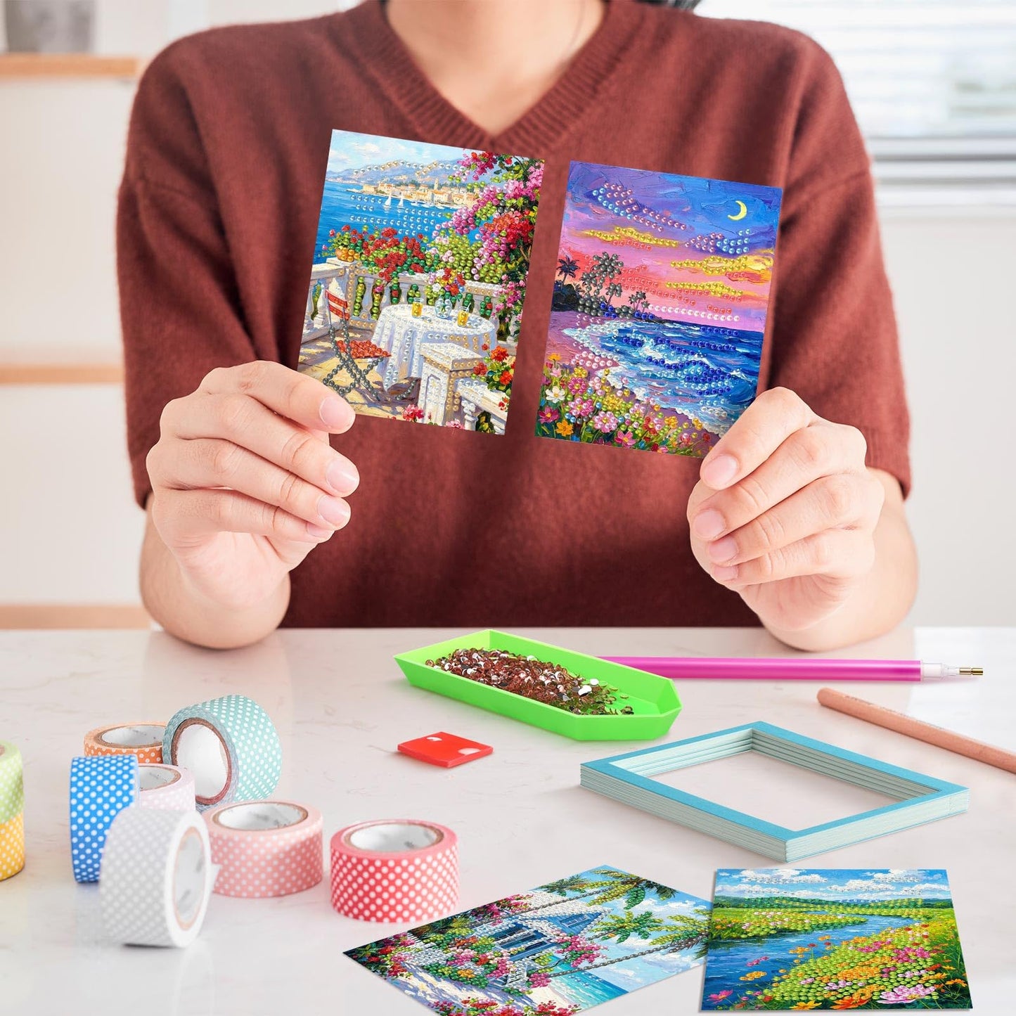 Saillong 24 Pcs Small Diamond Painting Kits Set Mini Diamond Art Set for Beginners, Full Paint Art 1-Hour Painting for Home Decor Desktop, 5.12x3.94 Inches(Landscape)