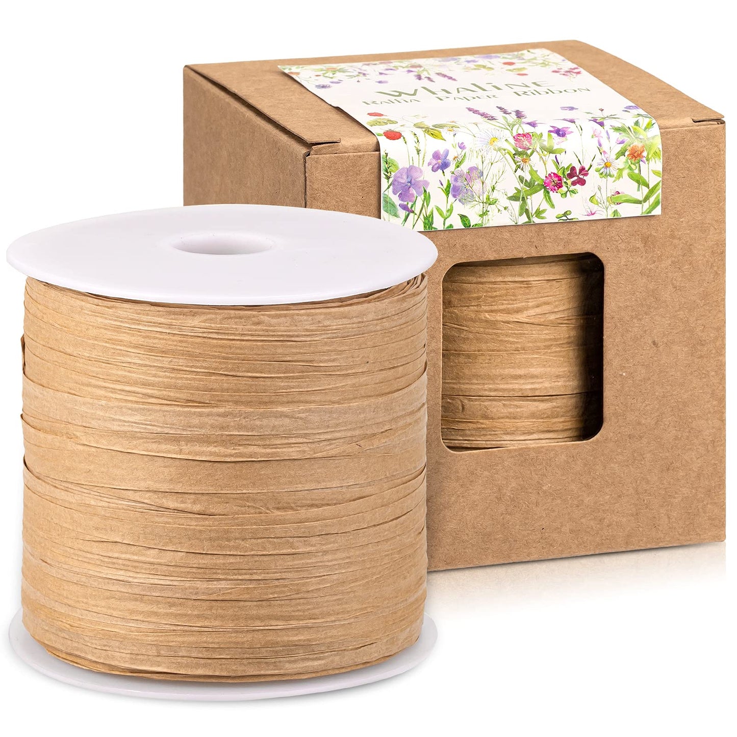 Whaline 229 Yards Raffia Paper Ribbon Christmas Kraft Craft Packing Paper Twine Festival Gift Wrapping DIY Crafts Ribbon for Decoration and Weaving, 1/4 inch Width