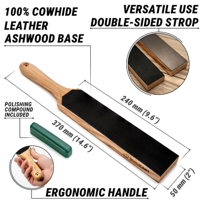 BeaverCraft Leather Strop for Knife Sharpening - Dual-Sided Knife Strop with Stropping Compound Kit - Honing Strop Block 14" for Woodcarving Tools, Chisel Knife Sharpening Kit Leather Sharpener LS6P1
