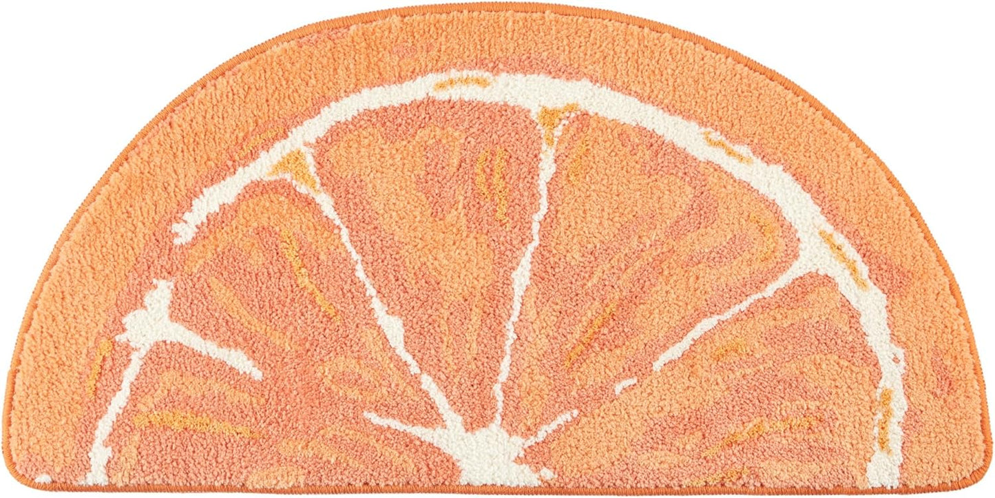 COUNTRY 34.7"x18.1" TOWN & PLAY Citrus Slice Orange Half Circle Shaped Bath Mat, Absorbent Tufted Floor Mat, Non-Slip