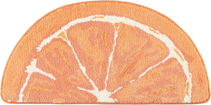 COUNTRY 34.7"x18.1" TOWN & PLAY Citrus Slice Orange Half Circle Shaped Bath Mat, Absorbent Tufted Floor Mat, Non-Slip