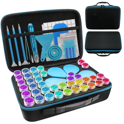 Aicmerk 60 Slot Diamond Art Storage Containers, Portable Diamond Painting Organizer with Tools, Leak Proof Bead Storage Container for Craft Supplies and DIY Art Accessories