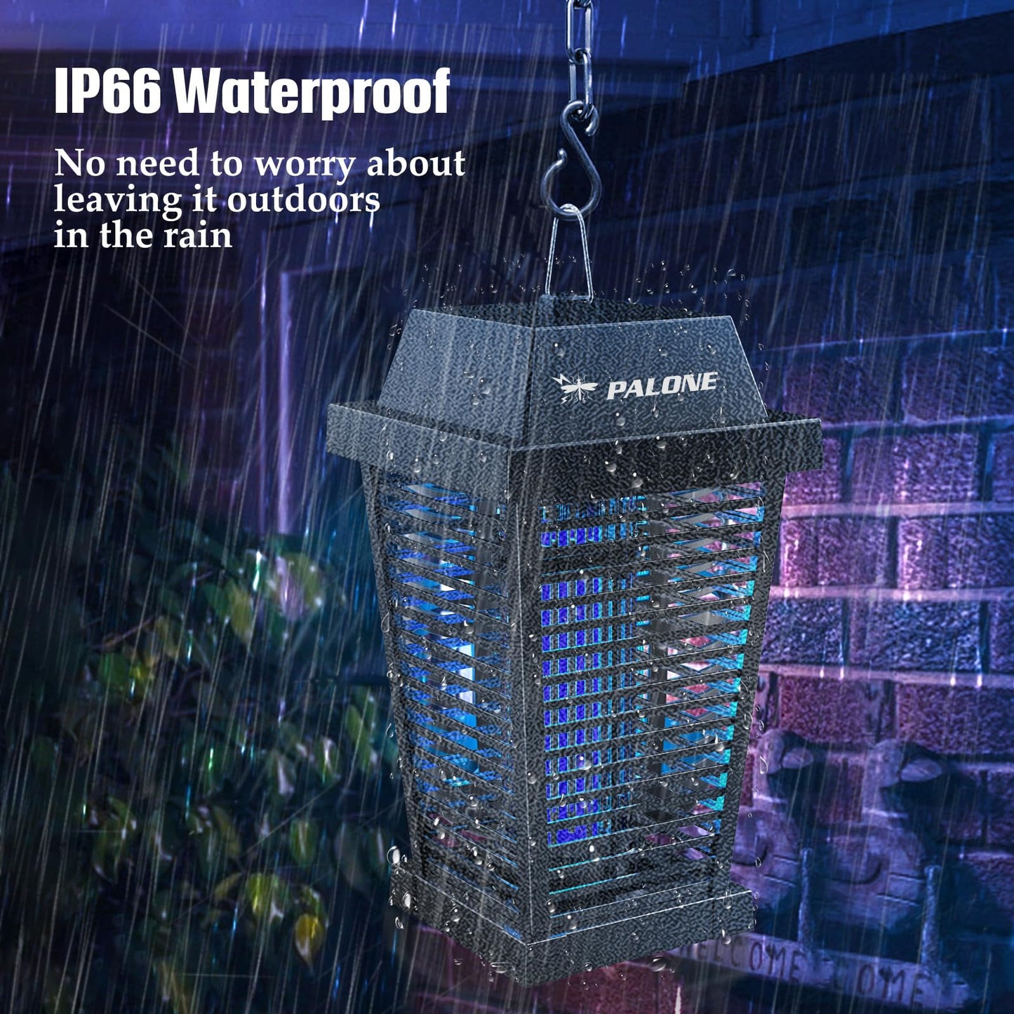 PALONE Solar Bug Zapper 4500V Electric Mosquito Zapper Outdoor, USB-C and Solar Panel Dual Charging Electric Zapper Racket, Fly Trap with UV Light for Flies Gnats Moths