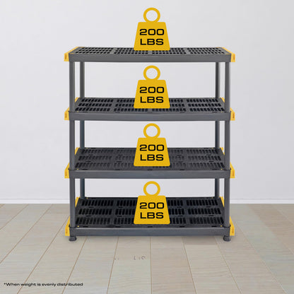 CX Black & Yellow 4-Tier Heavy Duty Storage Shelves and 8 Heavy Duty Storage Bins with Lids, 4 Shelves that Support up to 200lbs/shelf + 27 Gallon Containers (8-Pack), Organization and Storage