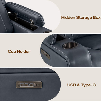 Watson & Whitely Super Zero Gravity Recliner Chair, Oversized Genuine Leather Electric Recliner W Power Adjustable Headrest & Lumbar Support Hidden Storage for Living Room, Navy Blue