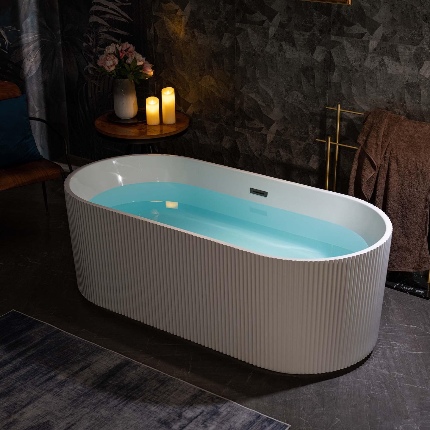 WOODBRIDGE 67" L x 31-1/2" W Freestanding Contemporary Soaking Bathtub with Matte Black Pop-Up Drain Drain and Overflow Option, White, BTA1526/B0026+MB-Drain &O