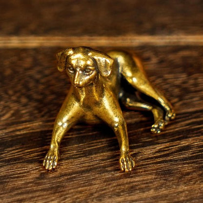 CHOVY Retro Crawling Dog Sculpture - Handcrafted 100% Solid Brass | Unique Home Decor Accent Piece