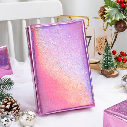 Burymento Pink Wrapping Paper Roll, Metallic Holographic Star Gift Wrap for Birthday, Valentines, Mothers day, Graduation, Wedding, Fathers day, Baby Shower, Christmas (17 IN x 32.8 FT)