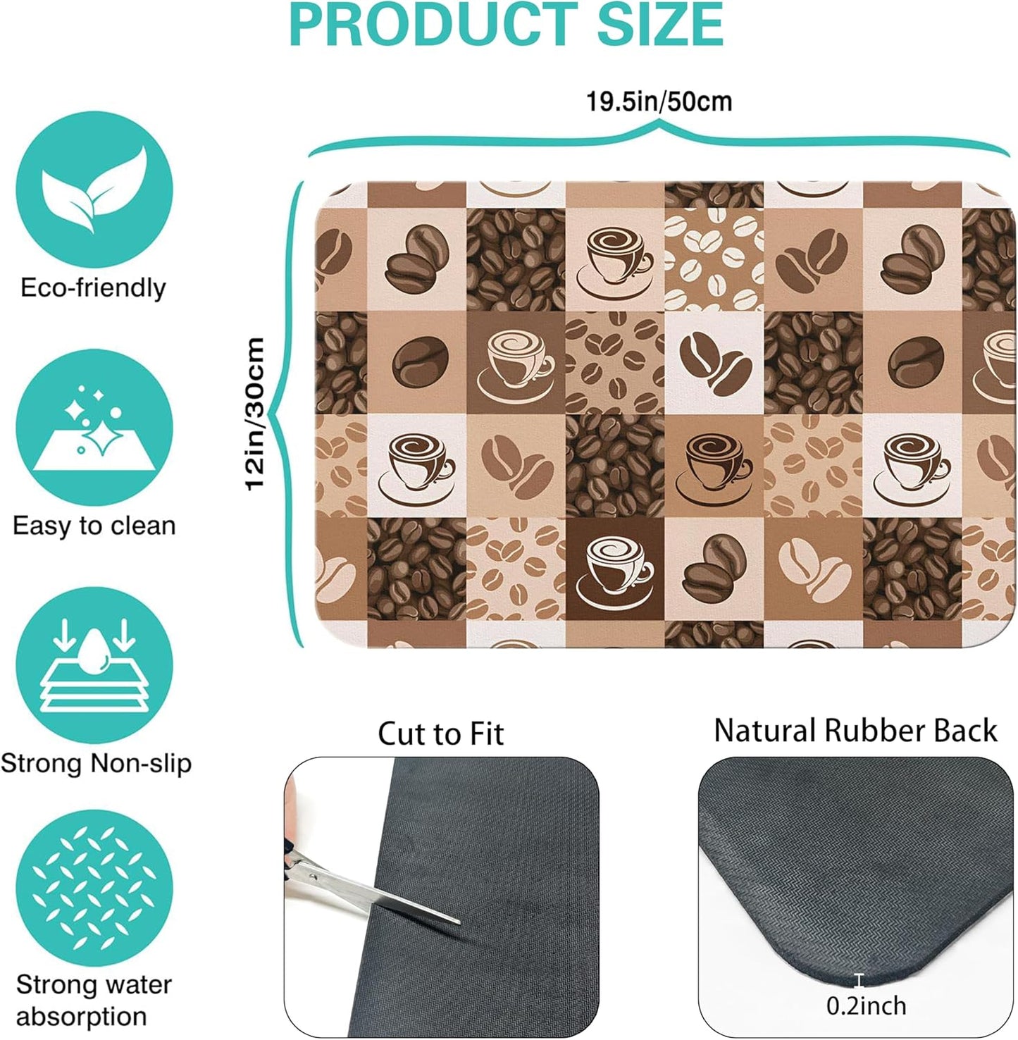Coffee Bar Mat Accessories for Countertop, Super Absorbent Anti-Slip Silicone Dish Drying Mats, 19inx12in