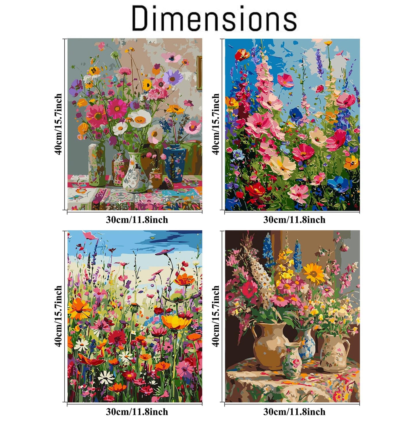 croshom 4 Packs Paint by Numbers Kit for Adults - Adult Paint by Number Kits, Flowers Painting by Numbers, Acrylic Crafts for Home Decor 11.8x15.7inch
