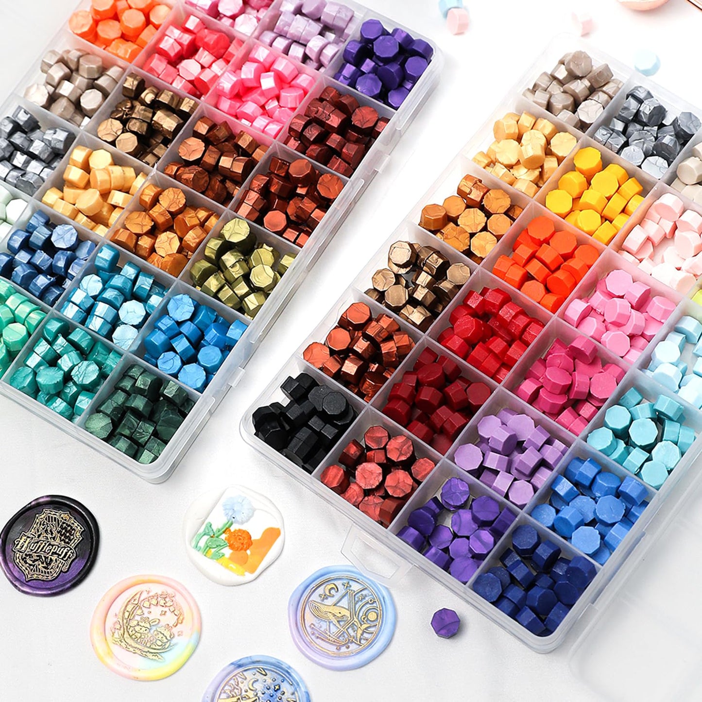 Wax Seal Electric Kit with 24 Colors Wax Seal Beads 600pcs, 3pcs (Sakura/Tulip/Fleur de Lis) Stamps with Electric Warmer Set for Sealing Invitation, Christmas, Gift Wrapping(Flower Stamp Kit)