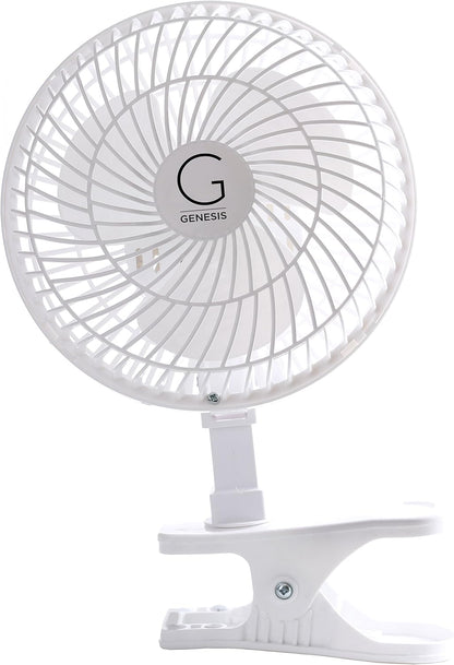 Genesis 6-Inch Clip Fan, Convertible Table-Top & Clip Fan with Two Quiet Speeds, Ideal for Home, Office, White