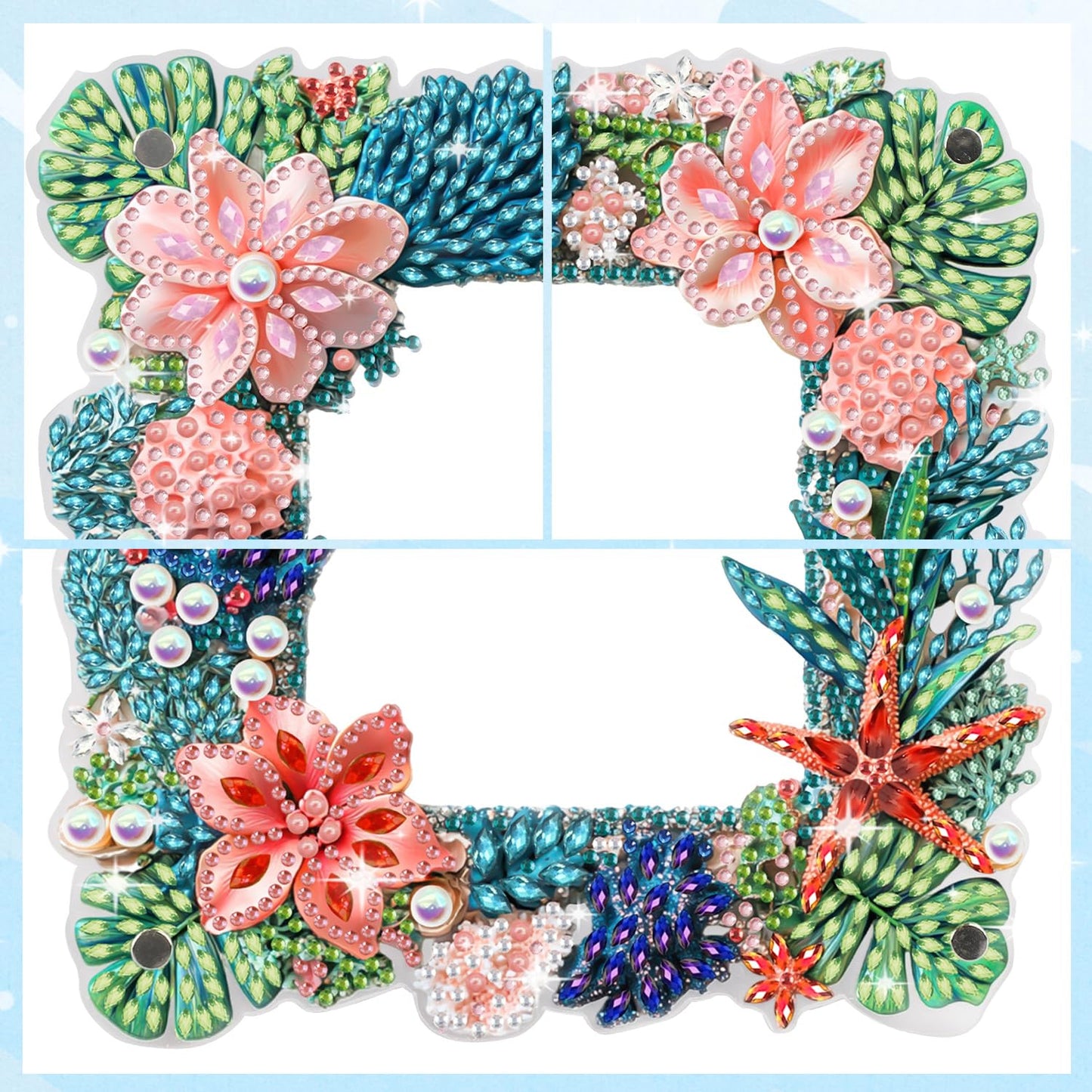 AIRDEA 5D Diamond Art Painting Desktop Photo Frame Ornament Flowers Butterfly Special Shape Diamond Dots Frame Kits for Adults,8x8in/20x20cm (Green Pink Blue)